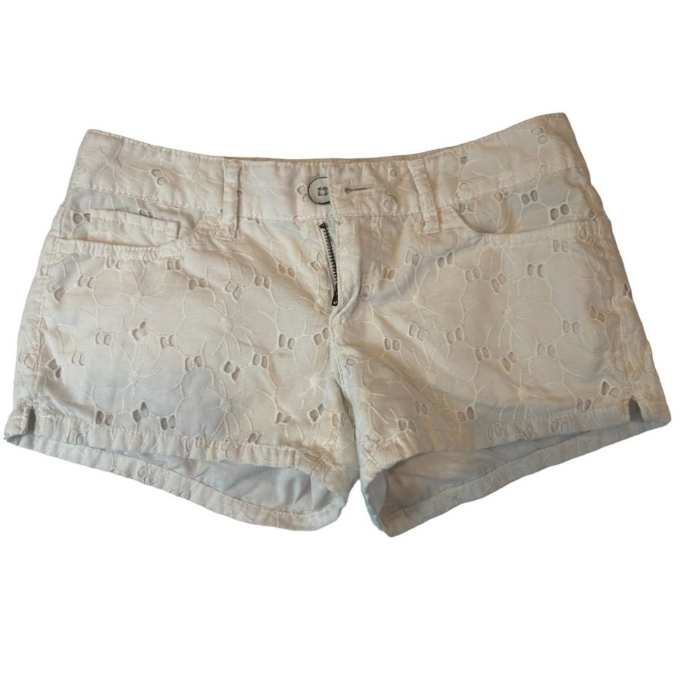 Aeropostale Womens Floral Eyelet Shorts Low Rise 100% Cotton White Size 00